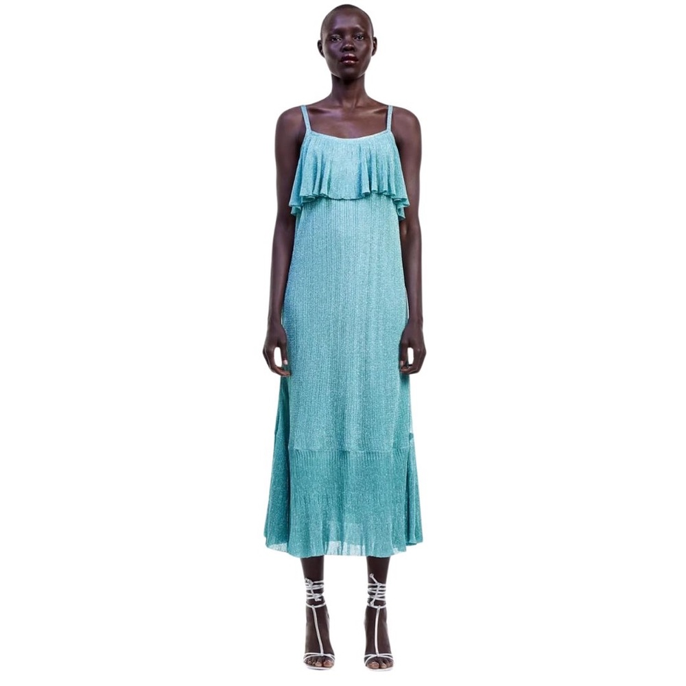 Medium Zara Metallic Dress - Shimmery Blue Turquoise
